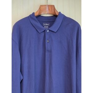 L.L.Bean Polo Shirt Mens 3XLT Blue Long Sleeve Big Tall Cotton Pique Casual